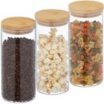 Lot de 3 bocaux en verre, couvercle bambou, bocal conservation rond, 1300 ml, herm�tique, transparent ...