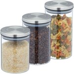 Lot de 3 bocaux en verre, couvercle inox, bocal conservation, trois tailles, hermtique, transparent ...