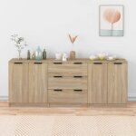 Bonnevie - lot de 3 buffet - armoire de rangement enfilade chne sonoma bois d'ingnierie bv301812