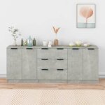 Bonnevie - lot de 3 buffet - armoire de rangement enfilade gris b�ton bois d'ing�nierie bv588819 - gris ...