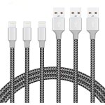 Lot de 3 c�bles lightning de 1, 8 m, c�ble de chargeur iphone tress� en nylon certifi� mfi - noir