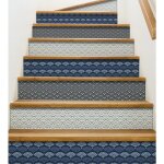 Lot de 3 contremarches autocollantes oscata 19, 5x100cm, forme g�om�trique �ventails bleus et blancs, ...