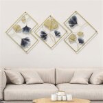 Lot de 3 d�corations murales en m�tal - feuille de ginkgo - d�coration murale en fer forg� - d�coration ...