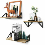 Unho - lot de 3 �tag�res murales en bois et fil de fer �tag�res flottantes tablettes industrielles d�coration ...
