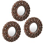 Lot de 3 miroirs, d�coration style baroque, salon, entr�e, diam�tre : 25 cm, cadre en plastique, bronze ...