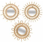 Lot de 3 miroirs muraux rotin 'soleil' 28cm beige Lot de 3 miroirs muraux rotin 'soleil' 28cm beige