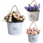 Lot de 3 paniers de fleurs  suspendre ? pots muraux galvaniss pour dcoration de ferme ? pots de fleurs ...