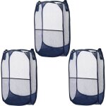 Lot de 3 panier � linge pliable en maille bleue - bac � linge sale pliable, r�sistant et facile � ouvrir ...