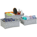Lot de 3 paniers de rangement, corbeilles en 3 tailles, tressés, salle de bain, plastique, blanc / gris ... Lot de 3 paniers de rangement, corbeilles en 3 tailles, tressés, salle de bain, plastique, blanc / gris ...