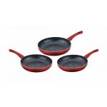 Lot de 3 po�les en pierre 20 24 28cm induction rouge cenocco cc2001 - red - rouge