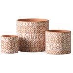 Lot de 3 pots de fleurs boh�me en terre cuite rouge ? cache - pots d�coratifs en c�ramique, int�rieur ...