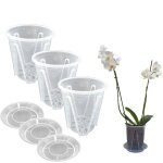 Lot de 3 pots � orchid�es en plastique rigide transparent diam�tre 16 cm