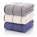 Lot de 3 serviettes de bain - bleu et gris et blanc - 100 % coton - 70140