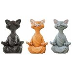 Lot de 3 statues de chat m�ditant ? bouddha heureux en forme de chat ? statue de chat zen pour la m�ditation ...