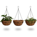 Lot de 3 suspension pour plantes, coco, 33 litres, avec cha�ne, pot de 35 cm de diam�tre, marron - relaxdays ...