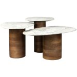 Dutchbone - lot de 3 tables basses organiques gigognes en marbre et bois - bois fonc� et blanc - suki ...