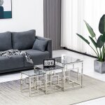 Jymtom - lot de 3 table basse , rangement embotable table de, gris verre tremp transparent, carr, ...