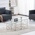 Jymtom - lot de 3 table basse , rangement embotable table de, verre tremp transparent, carr, jambe ...