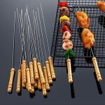 Lot de 30 brochettes de barbecue en m�tal de 30 cm b�tons de barbecue r�utilisables pour le camping