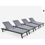 Lot de 4 bains de soleil de jardin en aluminium avec roues rimini stock - gris fonc�