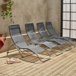 Lot de 4 bains de soleil pliants - levito anthracite - transats textil�ne 2 positions. chaises longues ...