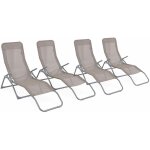 Lot de 4 bains de soleil pliants - levito taupe - transats textil�ne 2 positions. chaises longues