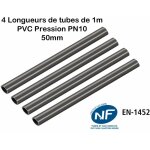 Lot de 4 barres tuyau rigide tube pvc pression pn10 50mm : longueur 1m / piscine et bassins