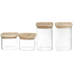 Lot de 4 bocaux de rangement en verre et bois couvercle herm�tique empilable atmosphera -