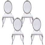 Homy france - lot de 4 chaises angel baroque chrome simili cuir blanc