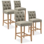 Intensedeco - lot de 4 chaises de bar en bois gaya tissu beige - h65cm Intensedeco - lot de 4 chaises de bar en bois gaya tissu beige - h65cm