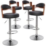 Lot de 4 chaises de bar ruben bois noisette et simili noir