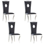 Homy france - lot de 4 chaises baroque royal chrome simili cuir noir