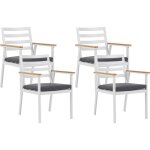 Beliani - lot 4 chaises de jardin en aluminium blanc avec coussins gris et accoudoirs effet bois parfaites ...