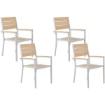 Beliani - lot de 4 chaises de jardin en bois synth�tique beige et aluminium blanc prato