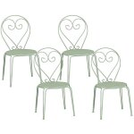 Lot de 4 chaises de jardin empilables en m�tal fa�on fer forg� - vert amande - guermantes de mylia