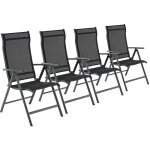 Lot de 4 chaises de jardin pliables, bain de soleil, transat, si�ges d'ext�rieur, cadre en aluminium ...