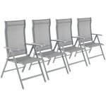 Lot de 4 chaises de jardin pliables, bain de soleil, transat, si�ges d'ext�rieur, cadre en aluminium ...