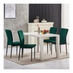 Lot de 4 chaises jymtom dossier haut , pour salle � manger, mati�re en velours et m�tal - vert