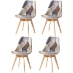 Lot de 4 chaises - lin - pieds en h�tre massif - chaises rembourr�es design vintage patchwork multicolore(gris ...