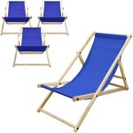 Lot de 4 chaises longues pliantes en bois chiliennes, bleu fonc�, dossier r�glable, 3 positions de couchage, ...