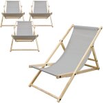 Lot de 4 chaises longues pliantes en bois chiliennes, gris clair, dossier r�glable, 3 positions de couchage, ...