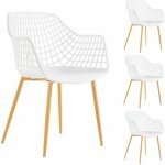 Idimex - lot de 4 chaises lucia, en plastique blanc et pieds en mtal dcor chne sonoma