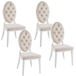 Homy france - lot de 4 chaises medaillon capitonn�es velours blanc cass�
