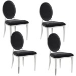 Homy france - lot de 4 chaises medaillon chrome velours noir