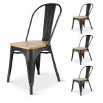 Kosmi - lot de 4 chaises en m�tal noir mat et assise en bois clair - style industriel