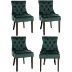 Clp - lot de 4 chaises de salle  manger aberdeen en velours pitement en bois d'hva vert fonc antique ...