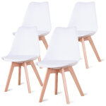 Lot de 4 chaises de salle a manger - coussin de si�ge en cuir - scandinave(blanc) - wokaka