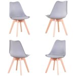 Lot de 4 chaises de salle a manger - coussin de sige en cuir - scandinave(gris) - wokaka