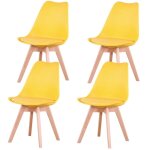 Lot de 4 chaises de salle a manger - coussin de sige en cuir - scandinave(jaune) - wokaka