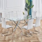 Lot de 4 chaises de salle  manger. dossier rembourrage en simili cuir pu. structure en mtal chrom. ...
